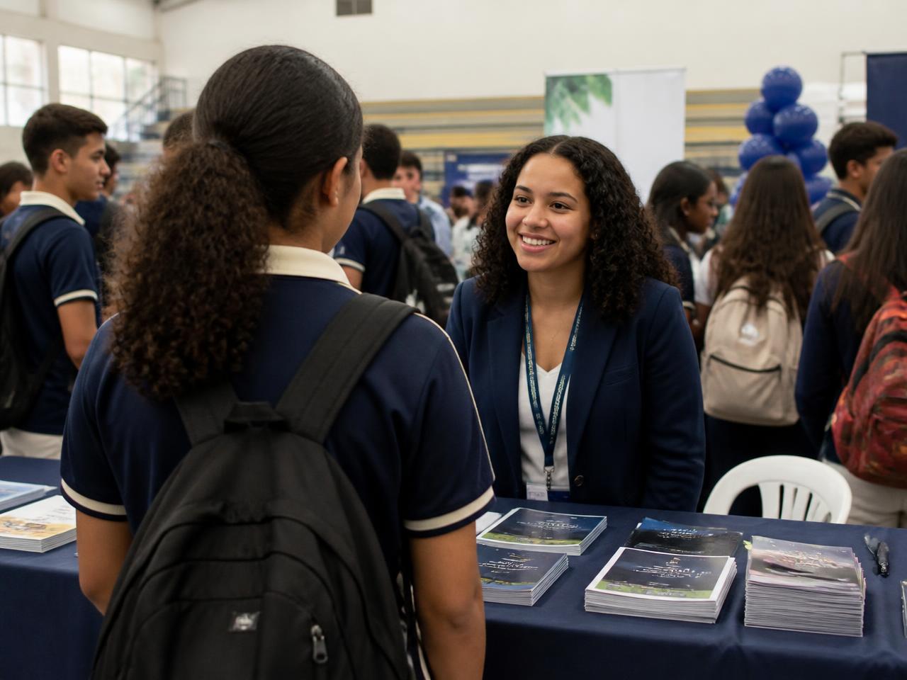Admissions representative presenting to students